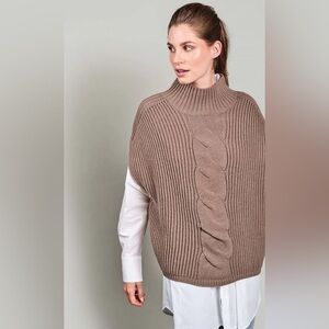 Summum Woman Italy Wool Taupe Brown Cableknit Sleeveless Sweater Womens Small